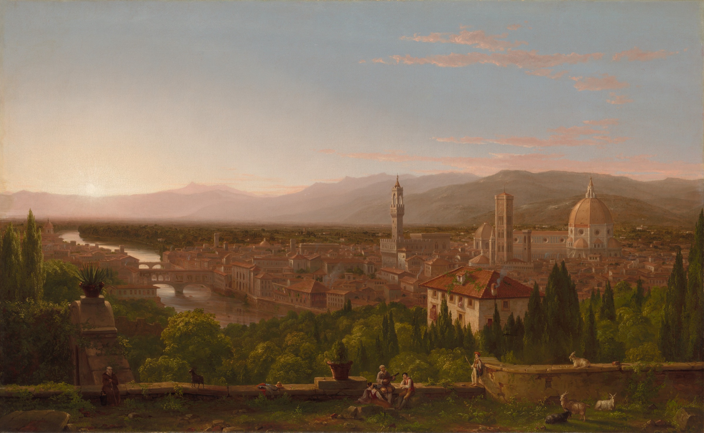 Vista de uma cidade histórica ao entardecer