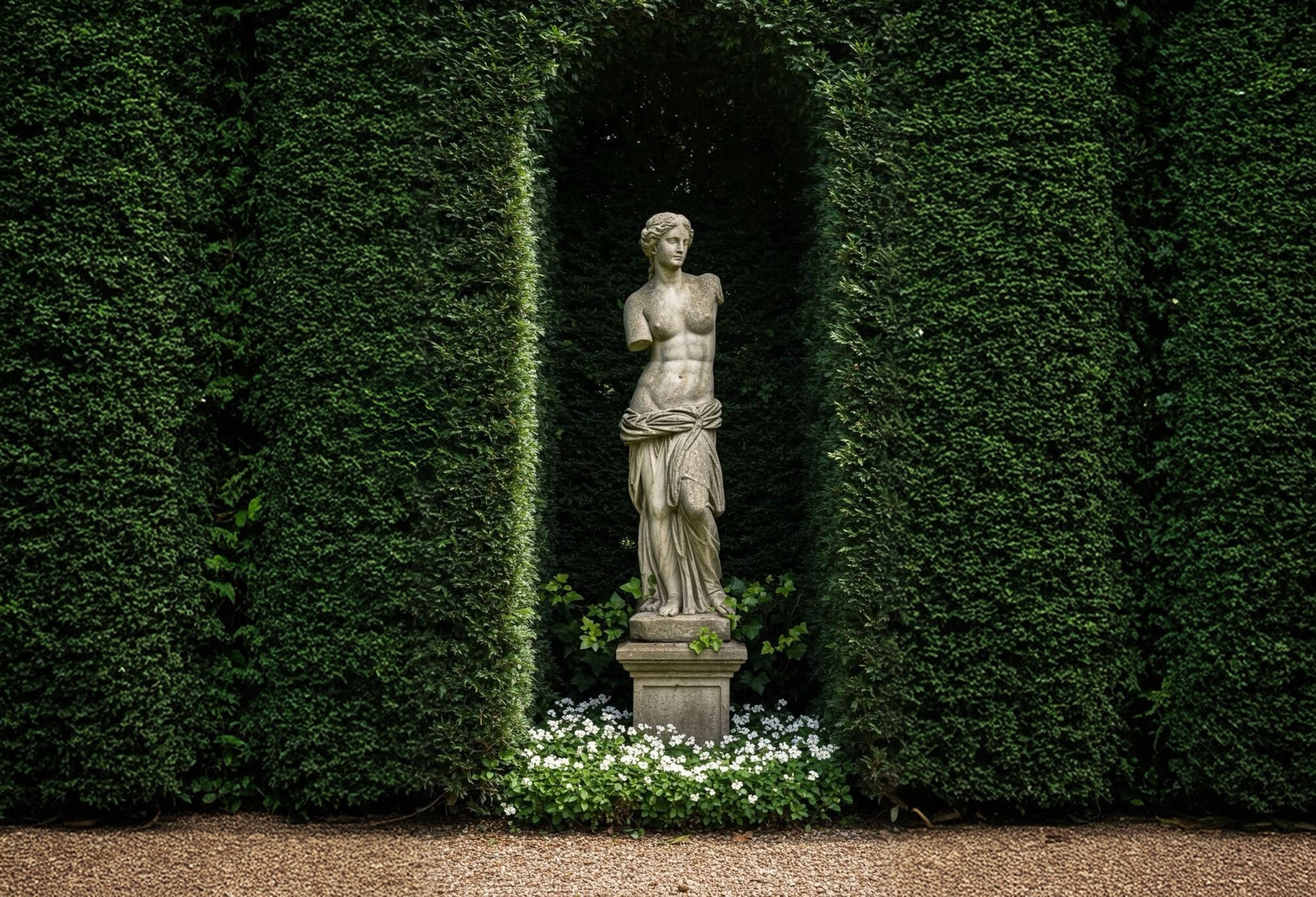 Escultura clássica em um jardim
