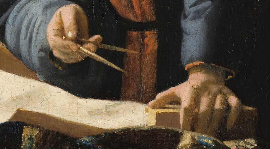 O Geógrafo, de Vermeer: um homem com um compasso sobre uma carta náutica
