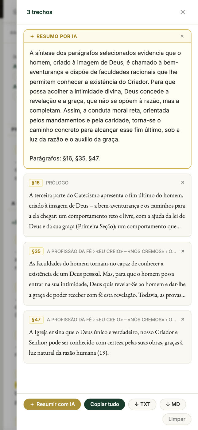 O resumo por IA dos trechos, no celular