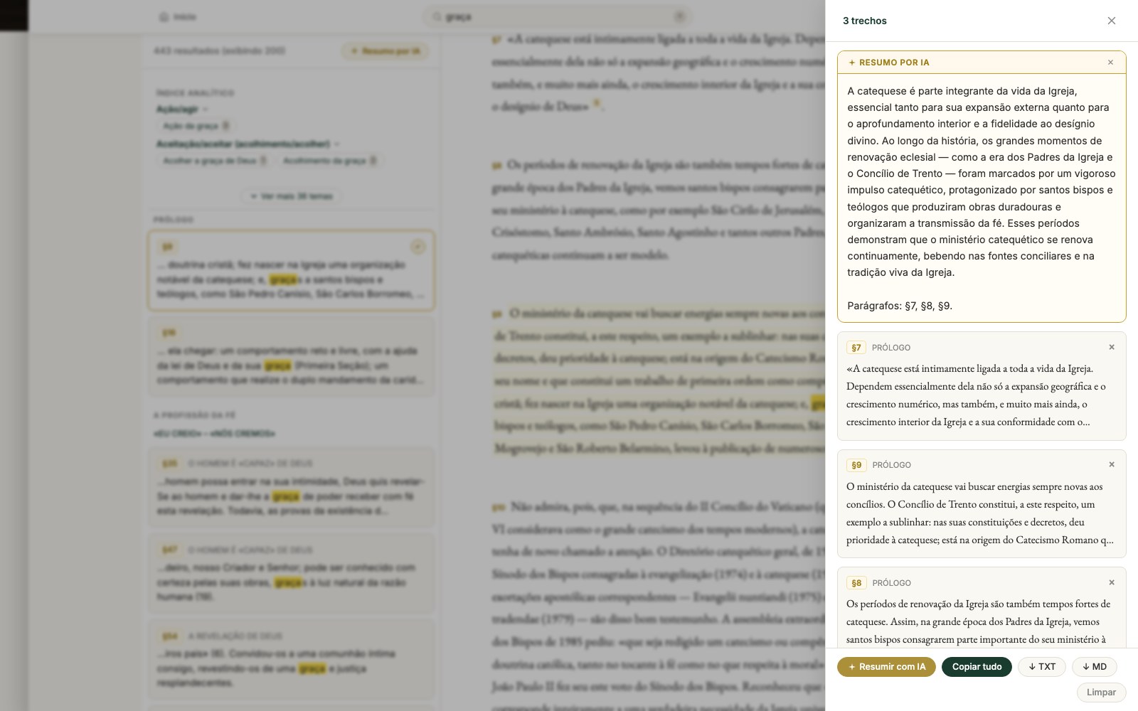 Resumo gerado por IA a partir dos trechos salvos do Catecismo
