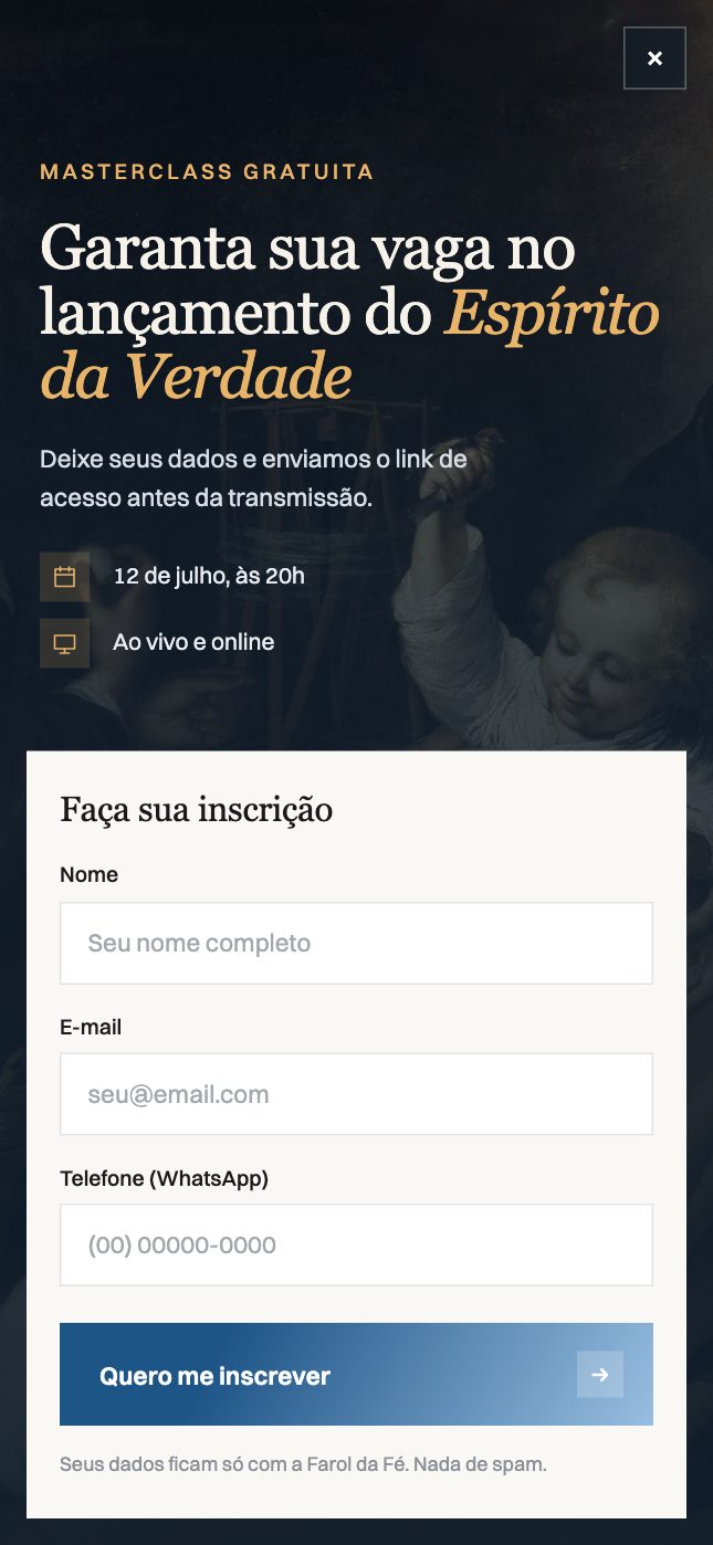 O mesmo modal no celular, em tela cheia