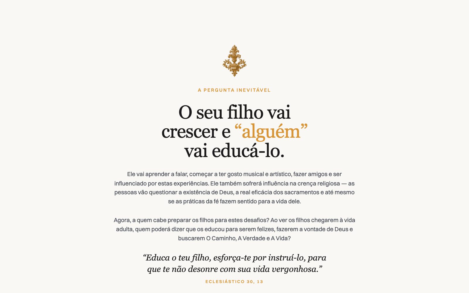 Seção de abertura do argumento, com ornamento dourado e citação do Eclesiástico