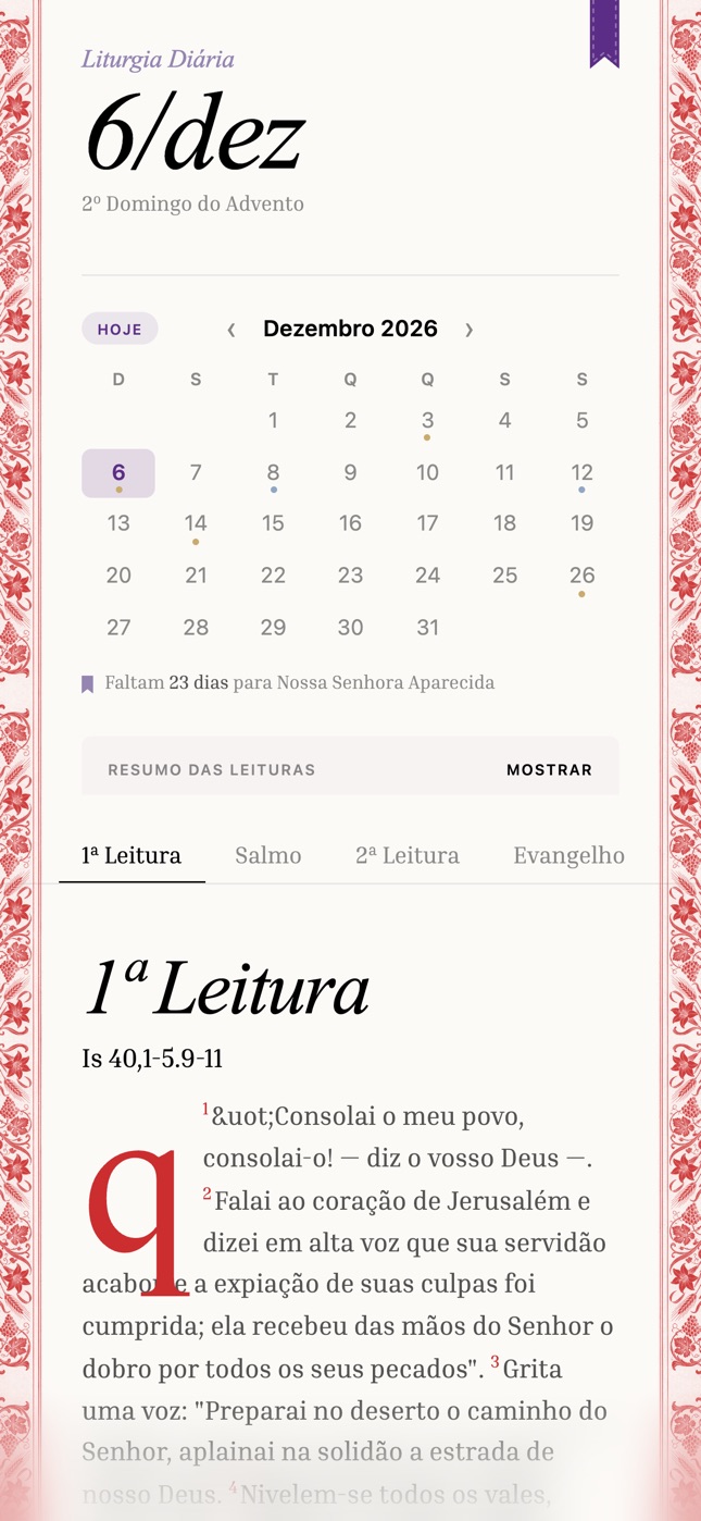 Segundo domingo do Advento, com a fita e o calendário em roxo