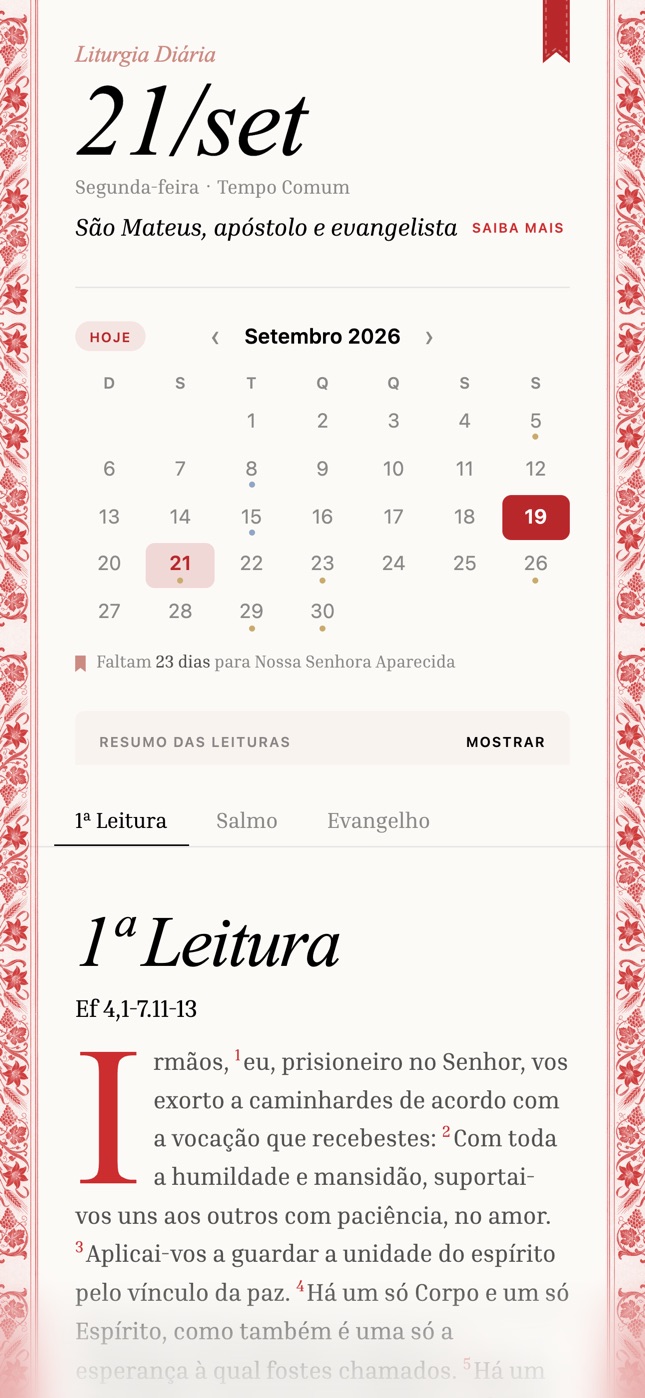 Festa de São Mateus, com a fita e o calendário em vermelho